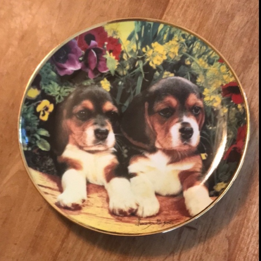 Puppies & Posies Limited Edition Porcelain Plate, The Franklin Mint - Beagles